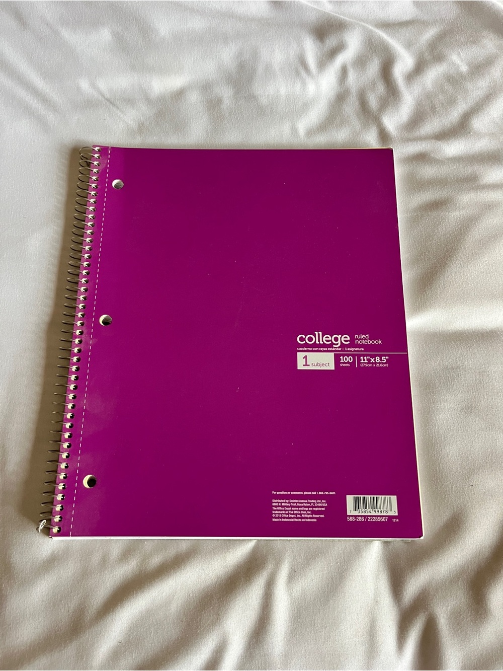 Office Depot Purple 1-Subject College Ruled Spiral Notebook 100 Sheets 11x8.5
